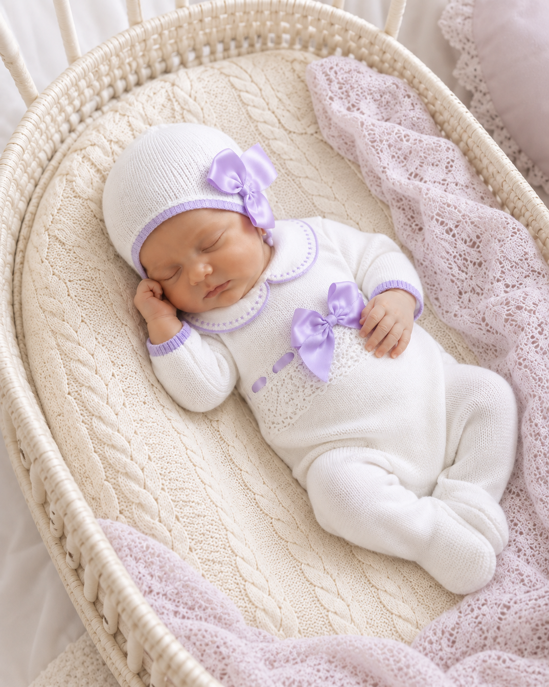 Baby Girl Knitted Romper Set