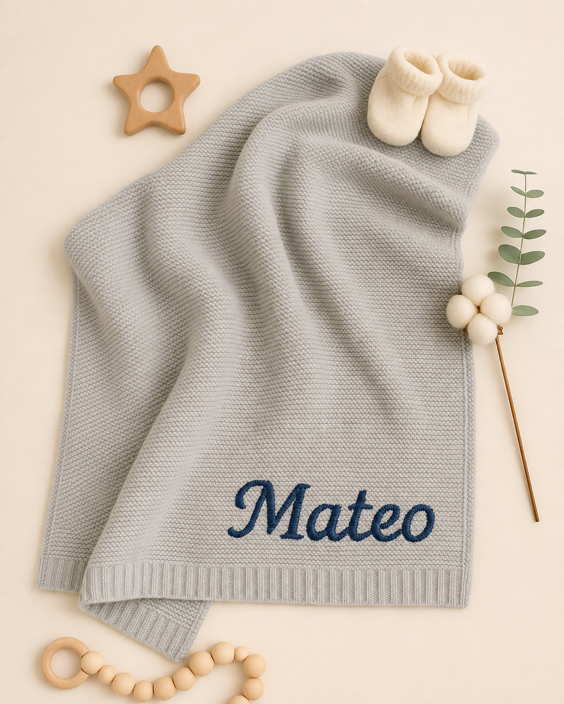 Personalized Baby Knit Blanket Custom Name Embroidered