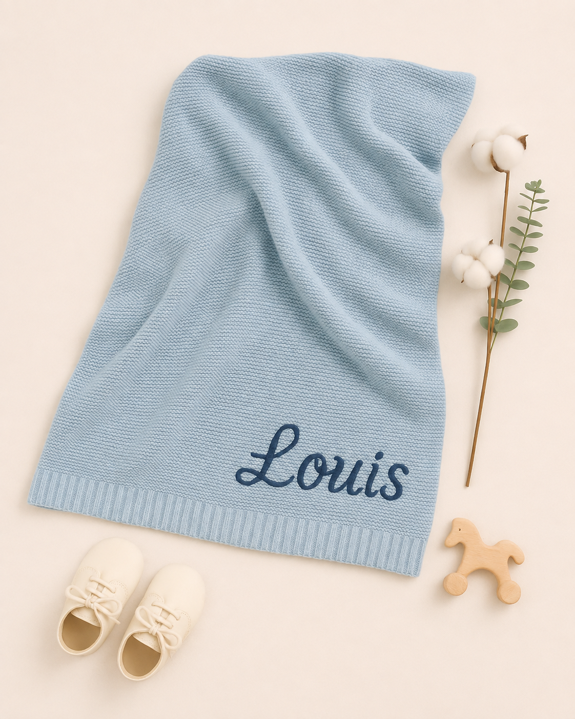 Personalized Baby Knit Blanket Custom Name Embroidered