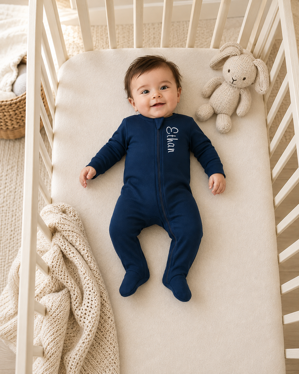 Personalized Organic Cotton Baby Romper With Footies