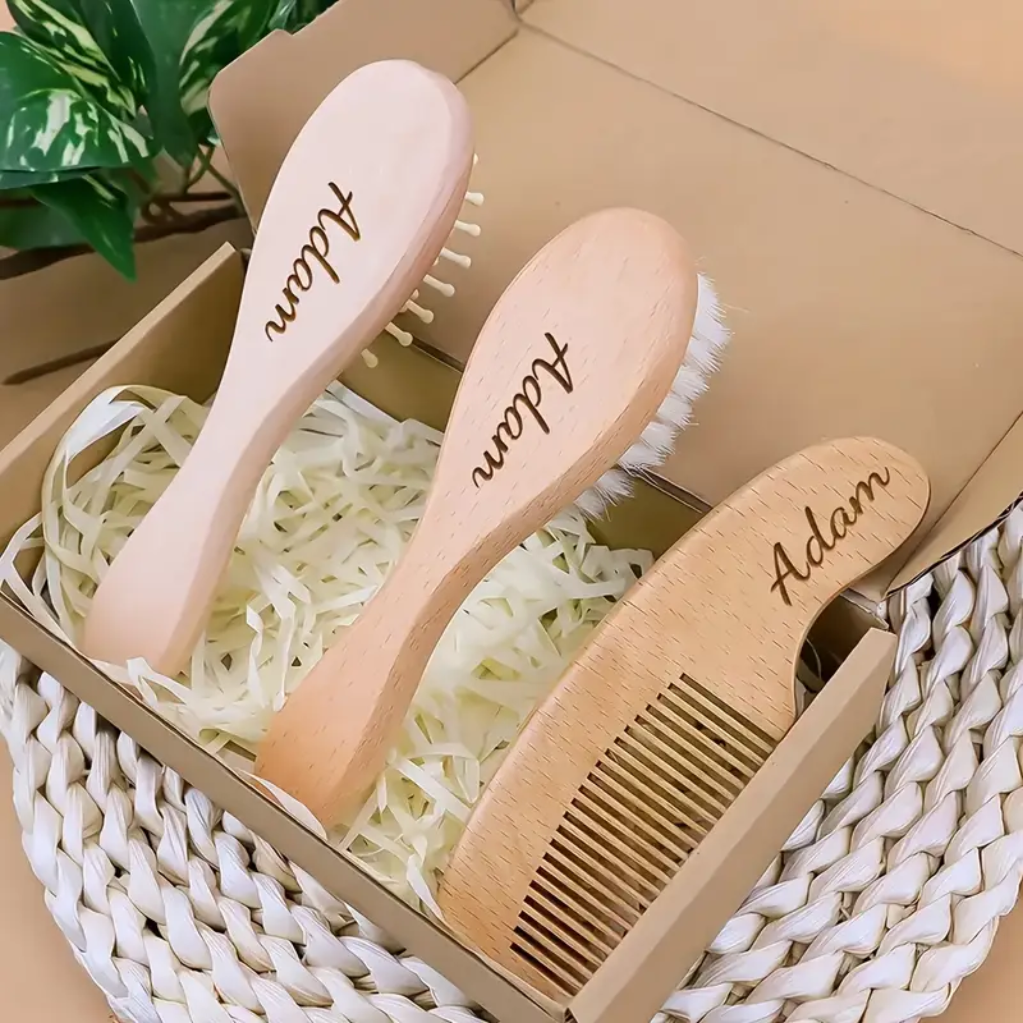 Personalized Wooden Brush Set