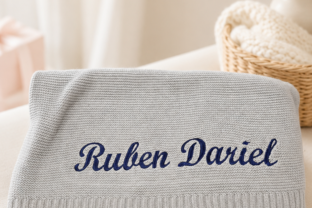 Personalized Baby Knit Blanket Custom Name Embroidered