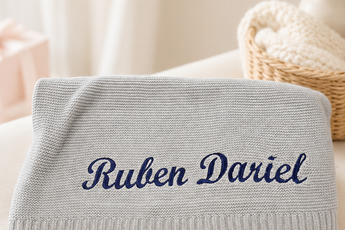 Personalized Baby Knit Blanket Custom Name Embroidered